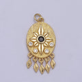 14K Gold plated Bohemian Lotus Charm With Black CZ Stone Dangle Pendant for Necklace N-350