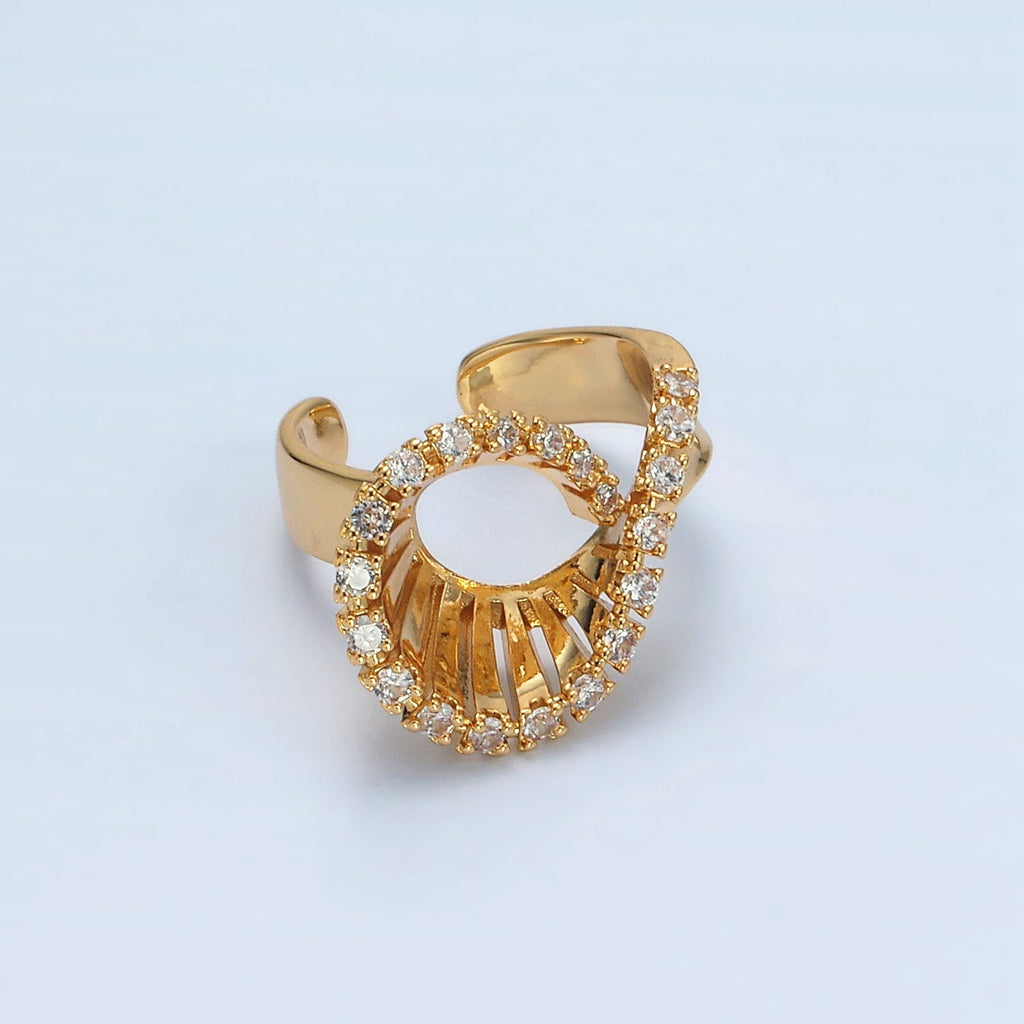 24K Gold plated Micro Paved CZ Curved Filigree Geometric Ring | O1397