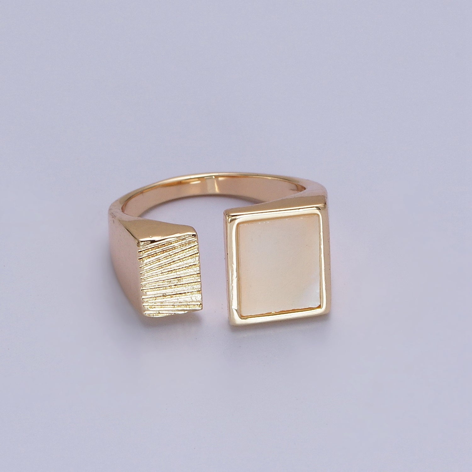 16K Gold plated Double Square Rectangular Textured Pearl Ring O-240