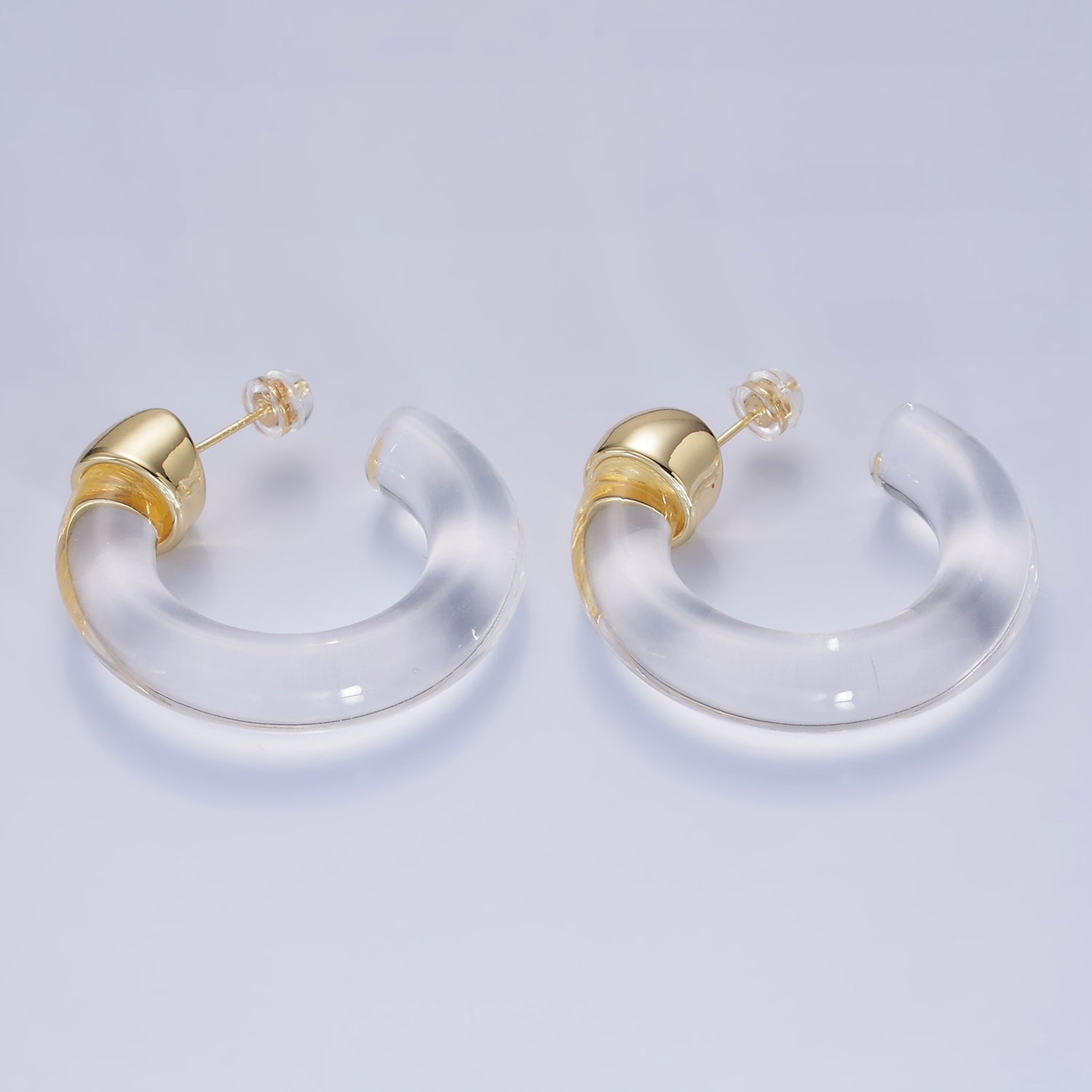 14K Gold plated 35mm Yellow, Green, Pink, Purple, Clear Resin C-Shaped Hoop Earrings | AE189 - AE192 P082