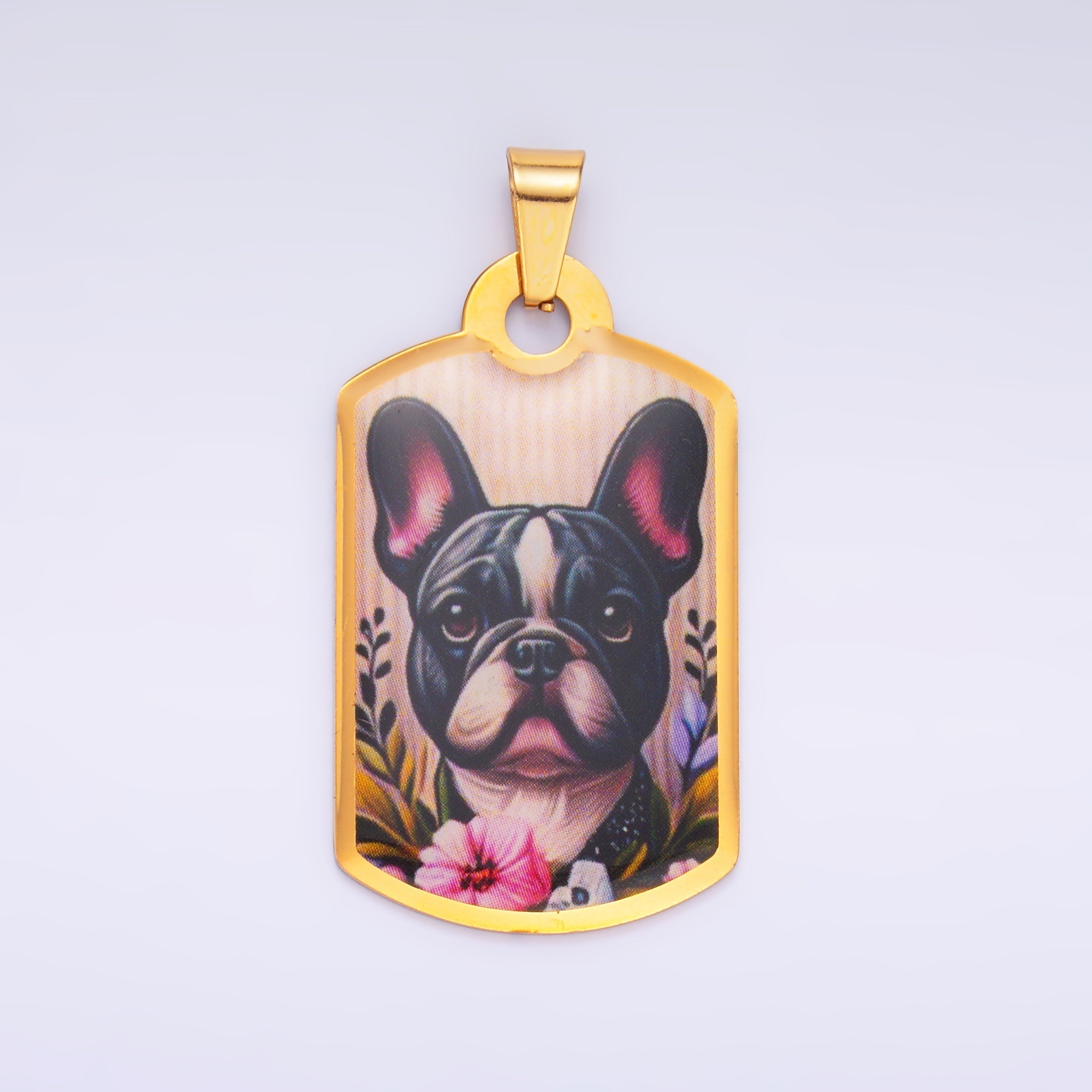 Stainless Steel Boston Terrier French Bulldog Dog Rectangular Tag Pendant | P1214