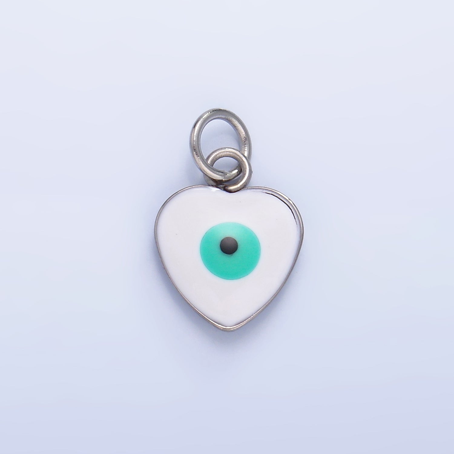 Stainless Steel 11.5mm Evil Eye Enamel Heart Charm in Gold & Silver | P733