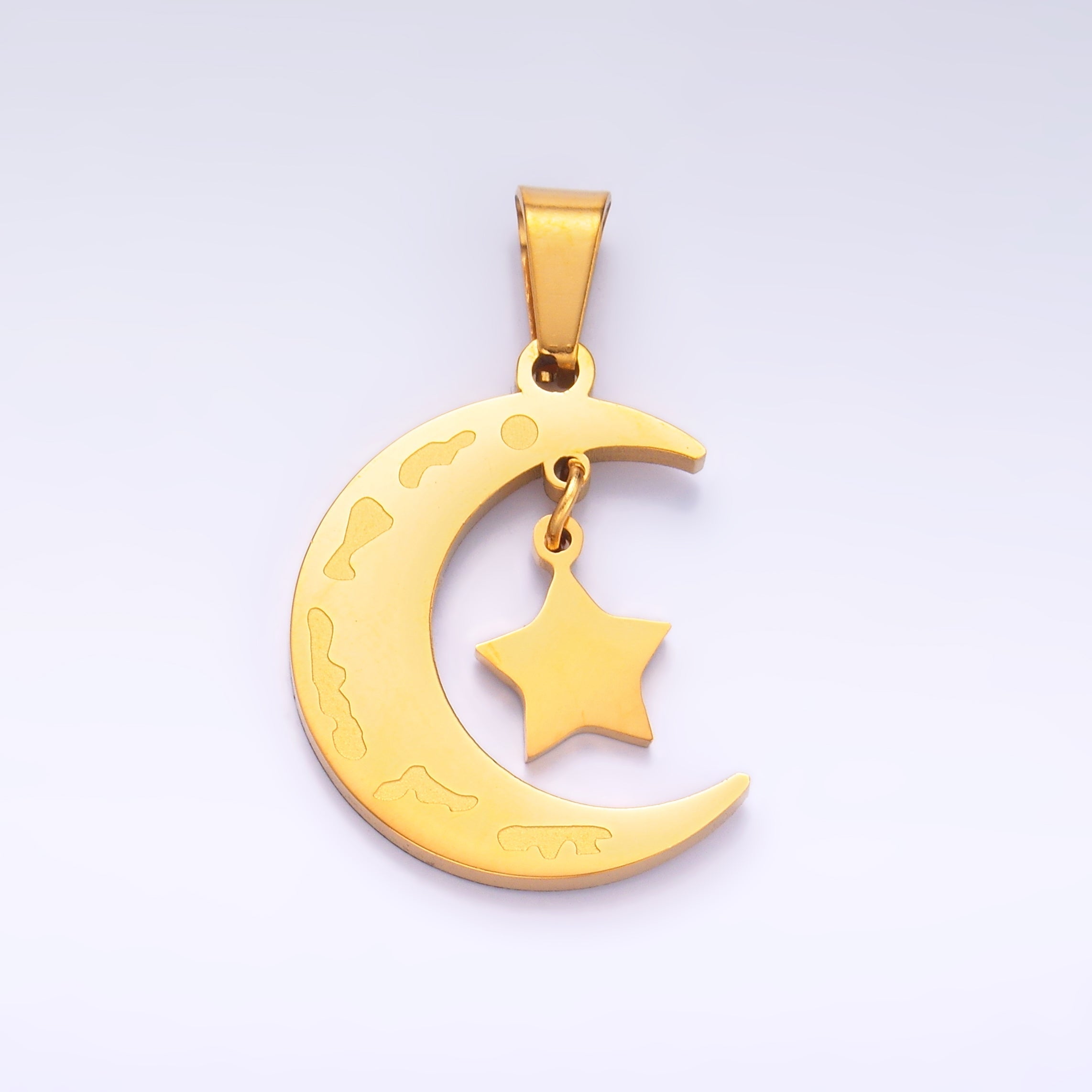 Stainless Steel Celestial Crescent Moon Star Drop Pendant | P863