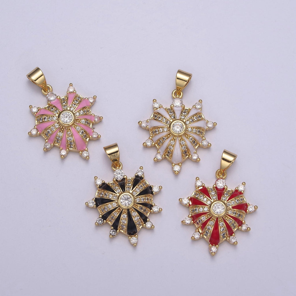 24K Gold plated 27mm White, Red, Black, Pink Enamel Micro Paved CZ Heart Pendant | H436 - H441