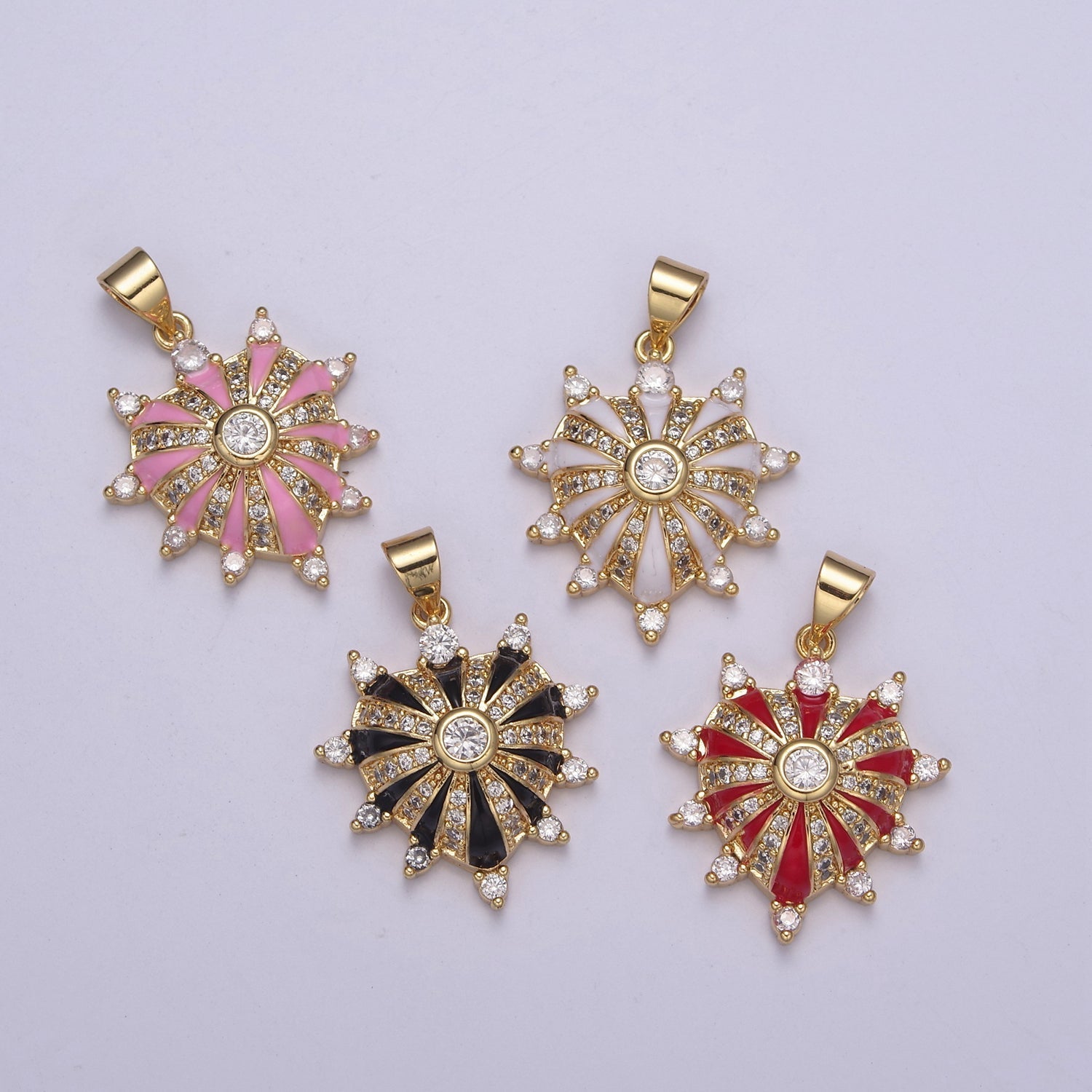 24K Gold plated 27mm White, Red, Black, Pink Enamel Micro Paved CZ Heart Pendant | H436 - H441