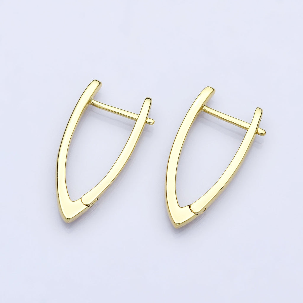 V-Shaped Ellipse Golden Huggies Earring, Plain Gold plated Oval Ellipse Geometric Daily Wear Earring Jewelry Q-227
