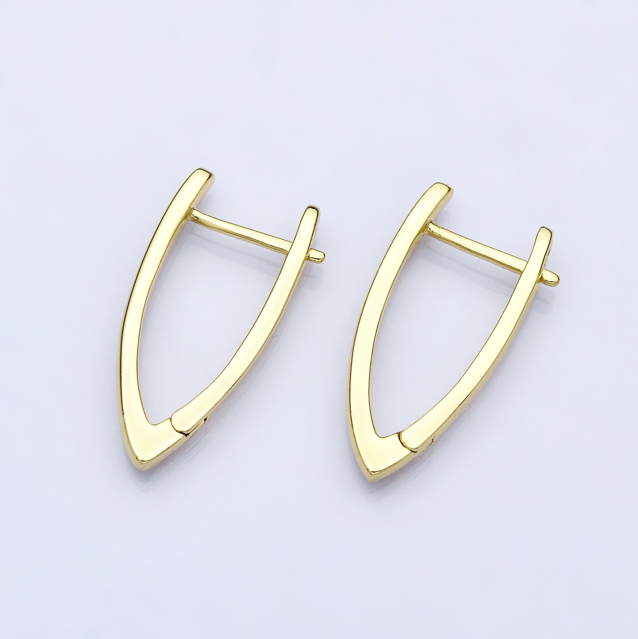 V-Shaped Ellipse Golden Huggies Earring, Plain Gold plated Oval Ellipse Geometric Daily Wear Earring Jewelry Q-227