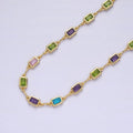 14K Gold plated 5.3mm Multicolor CZ Baguette Figure Eight Link Unfinished Chain | ROLL-01362