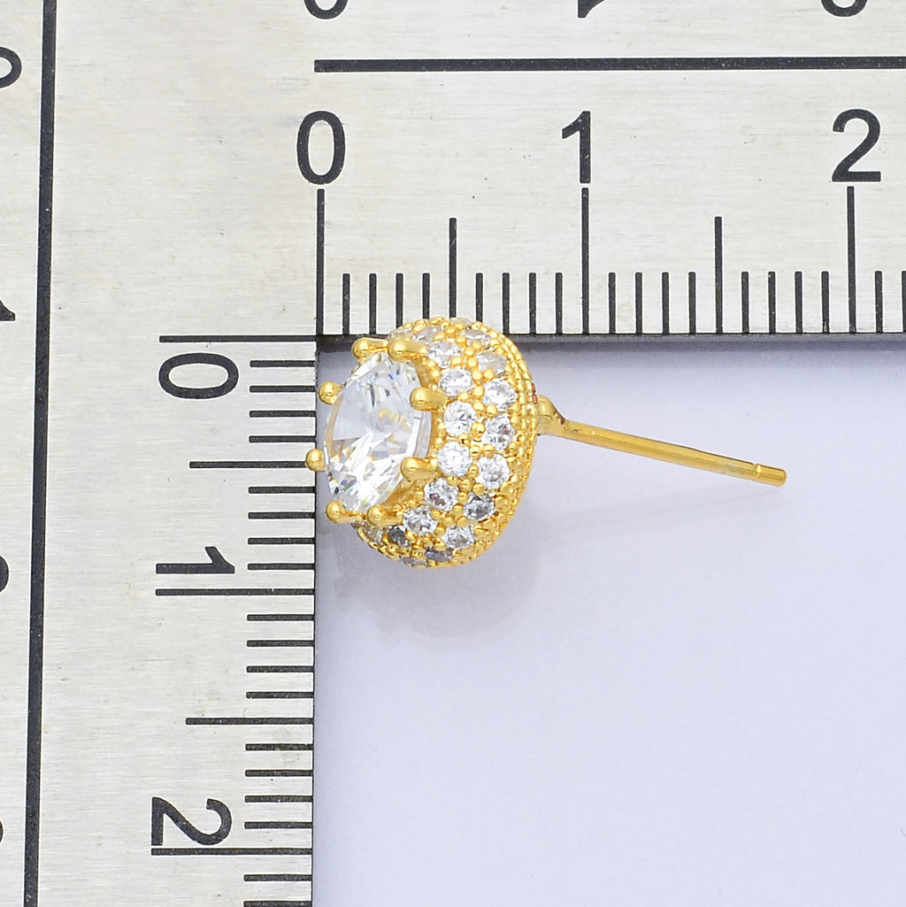 14K Gold plated CZ Micro Paved Round Bezel Stud Earrings in Gold & Silver | V312