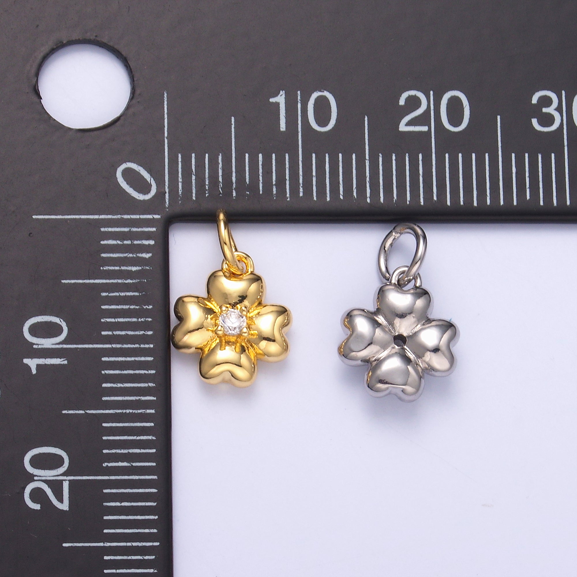24K Gold plated Clear CZ Chubby Flower Multidimensional 3D Charm in Gold & Silver | N018