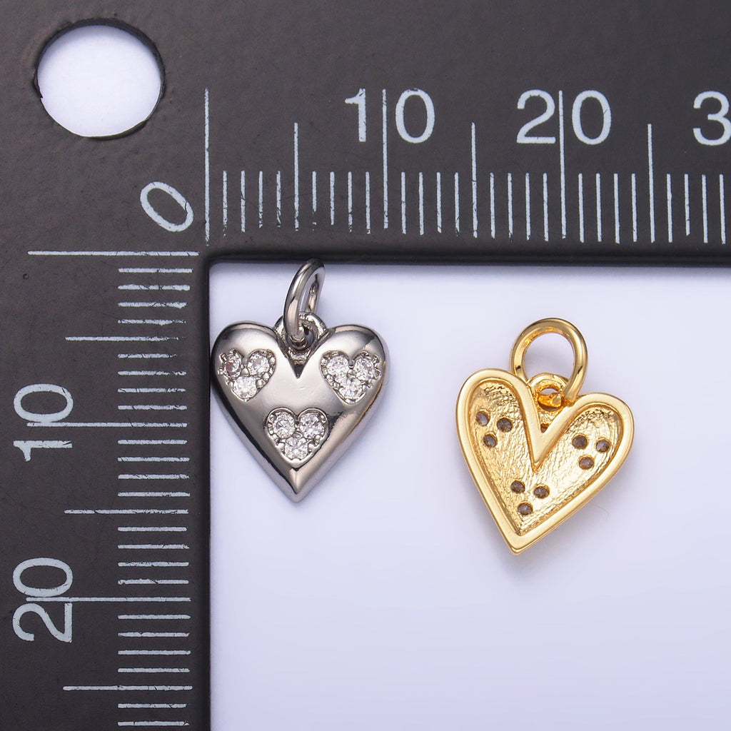 24K Gold plated Triple Micro Paved CZ Heart Charm in Gold & Silver | C475