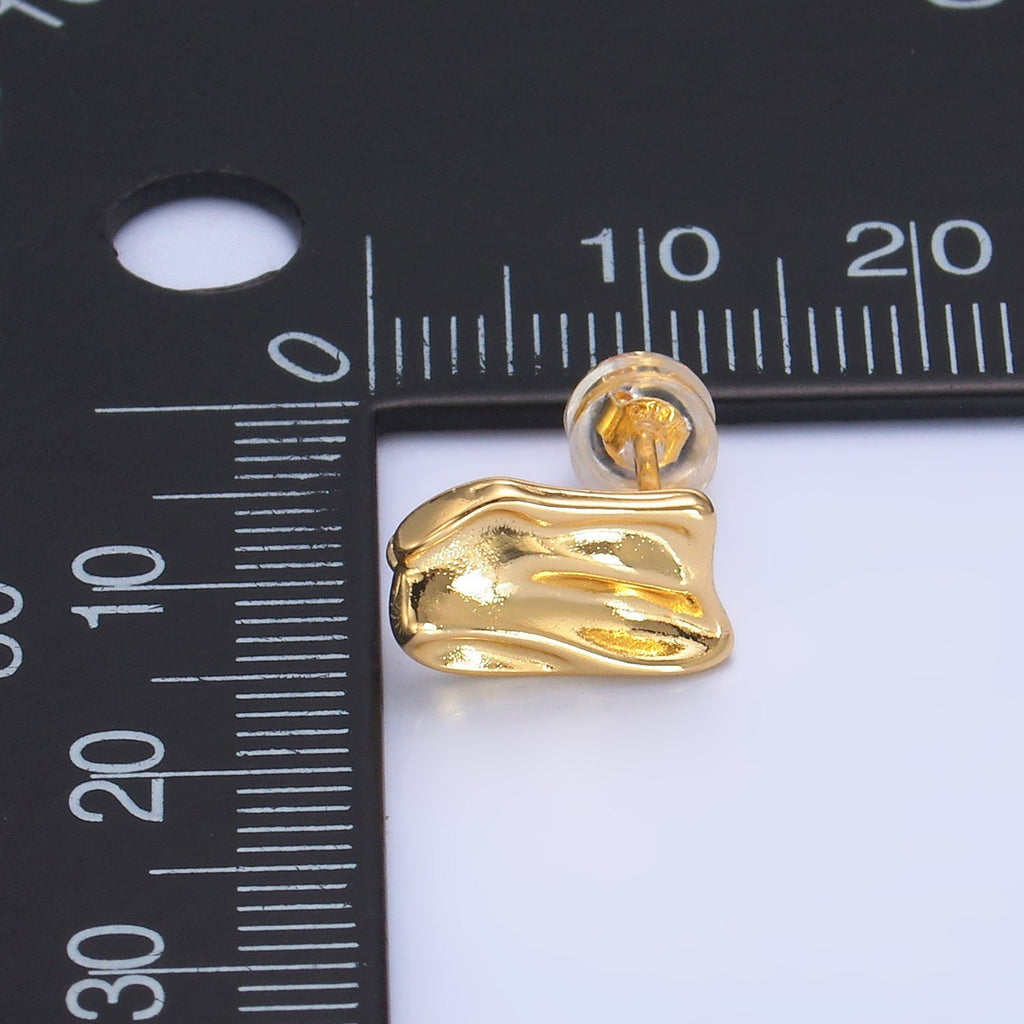 24K Gold plated Hammered Rectangular Drop Stud Earring Findings | Z1090