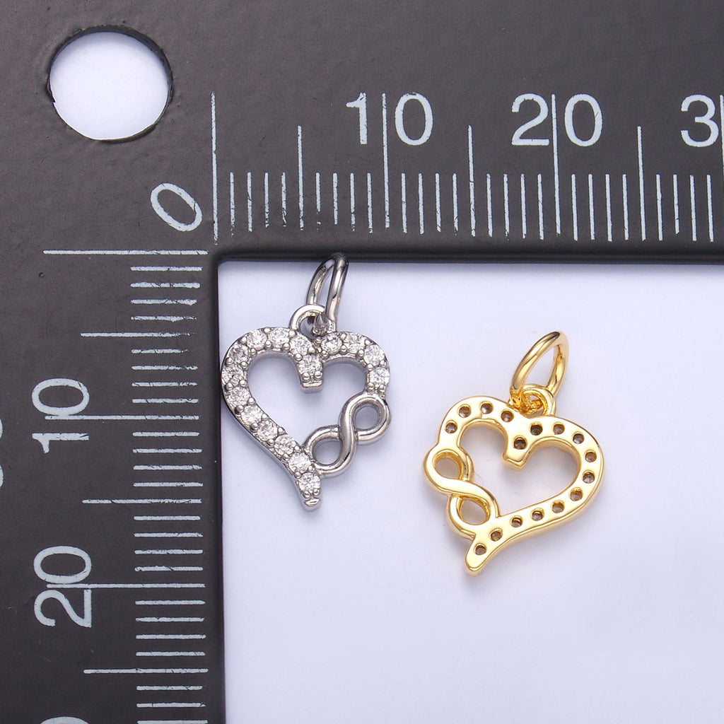 24K Gold plated Micro Paved CZ Infinite Heart Charm in Gold & Silver | N023