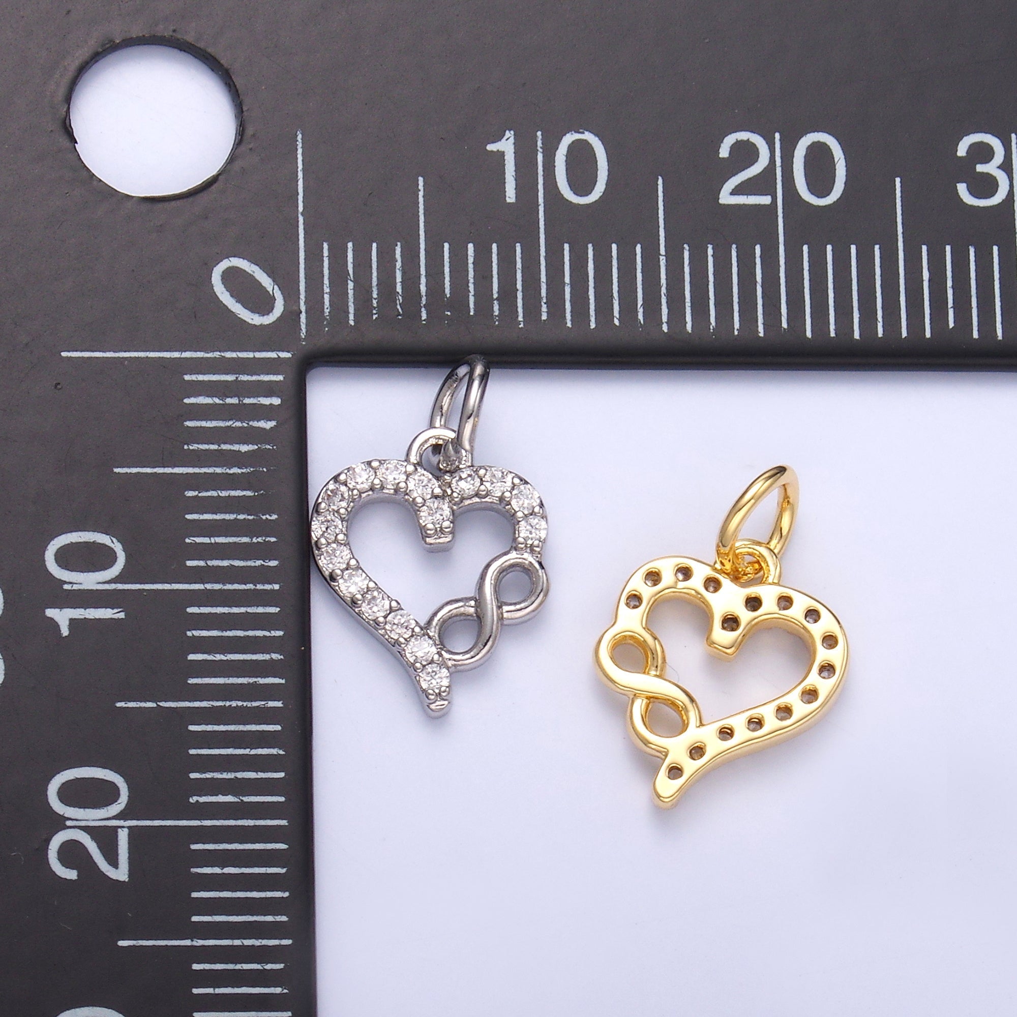 24K Gold plated Micro Paved CZ Infinite Heart Charm in Gold & Silver | N023