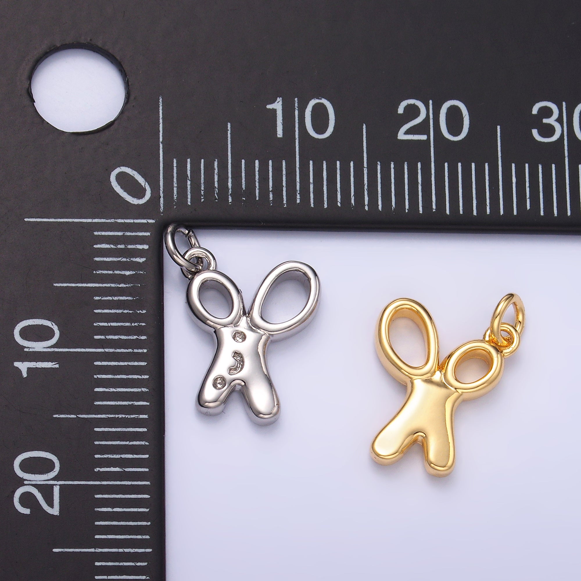 24K Gold plated Smiley Face Scissor Mini Charm in Gold & Silver | M707