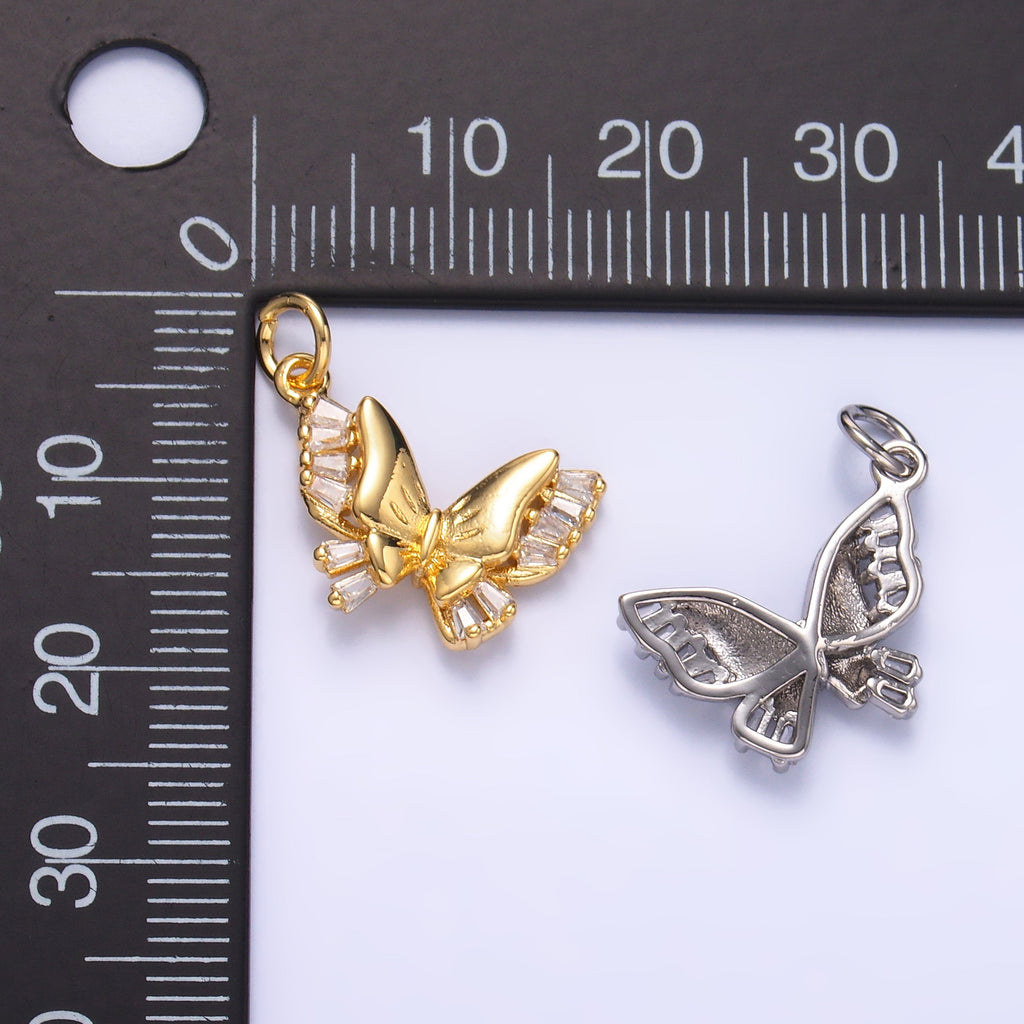 24K Gold plated Baguette CZ Butterfly Charm in Gold & Silver | C018