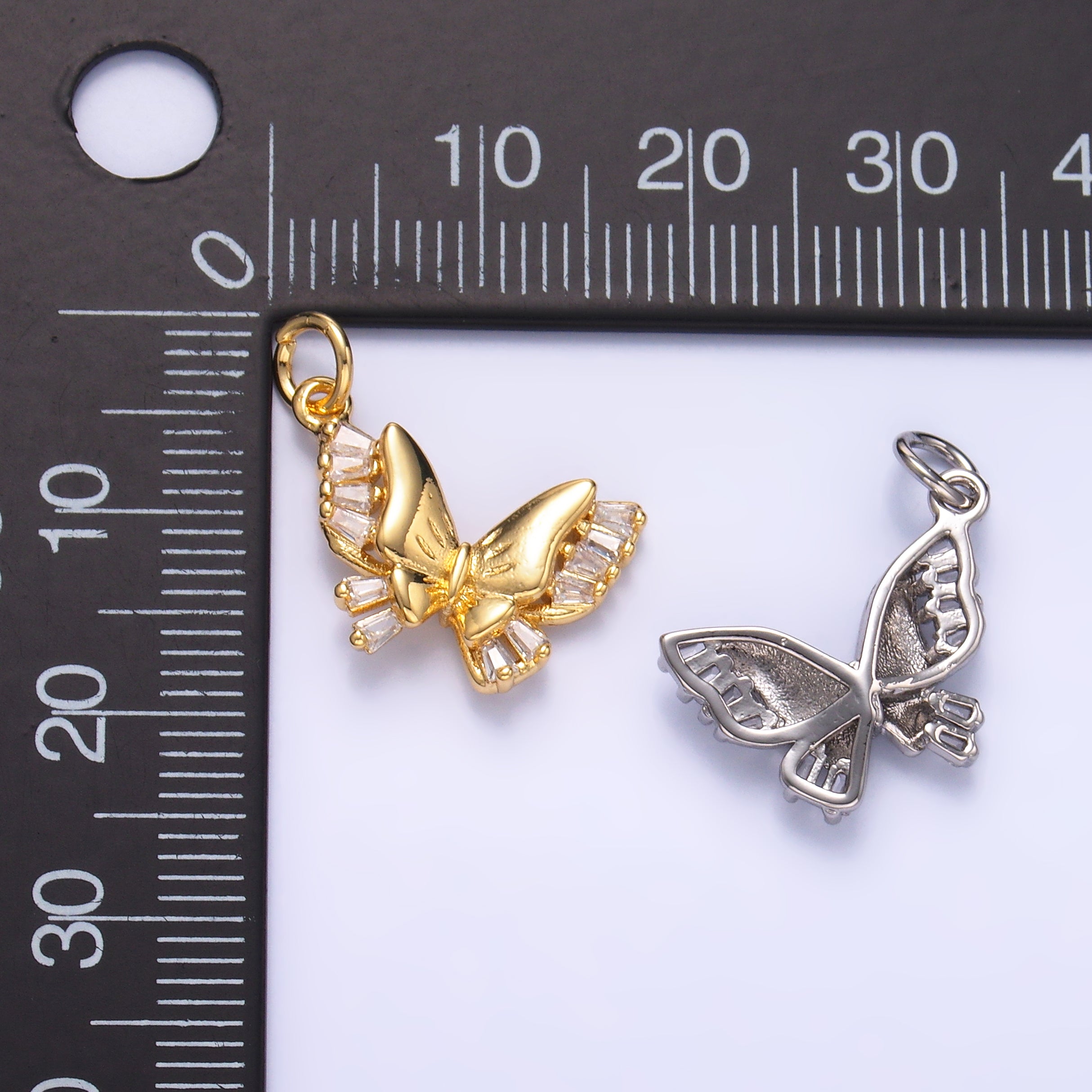 24K Gold plated Baguette CZ Butterfly Charm in Gold & Silver | C018