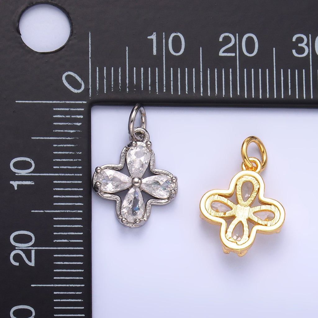 24K Gold plated Clear CZ Bezel Flower Mini Charm in Gold & Silver | C033