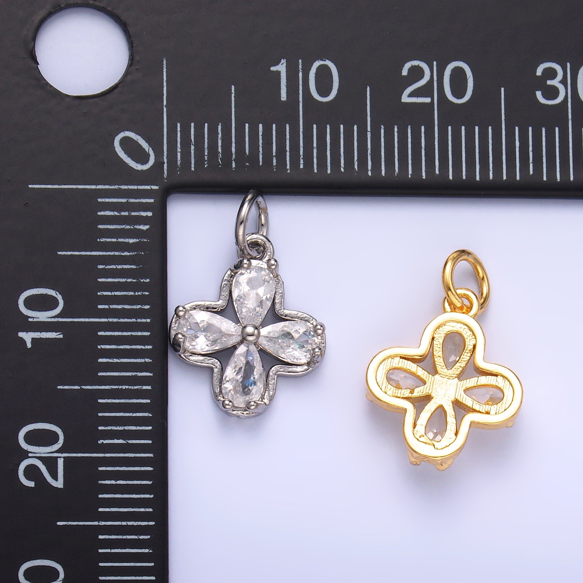 24K Gold plated Clear CZ Bezel Flower Mini Charm in Gold & Silver | C033
