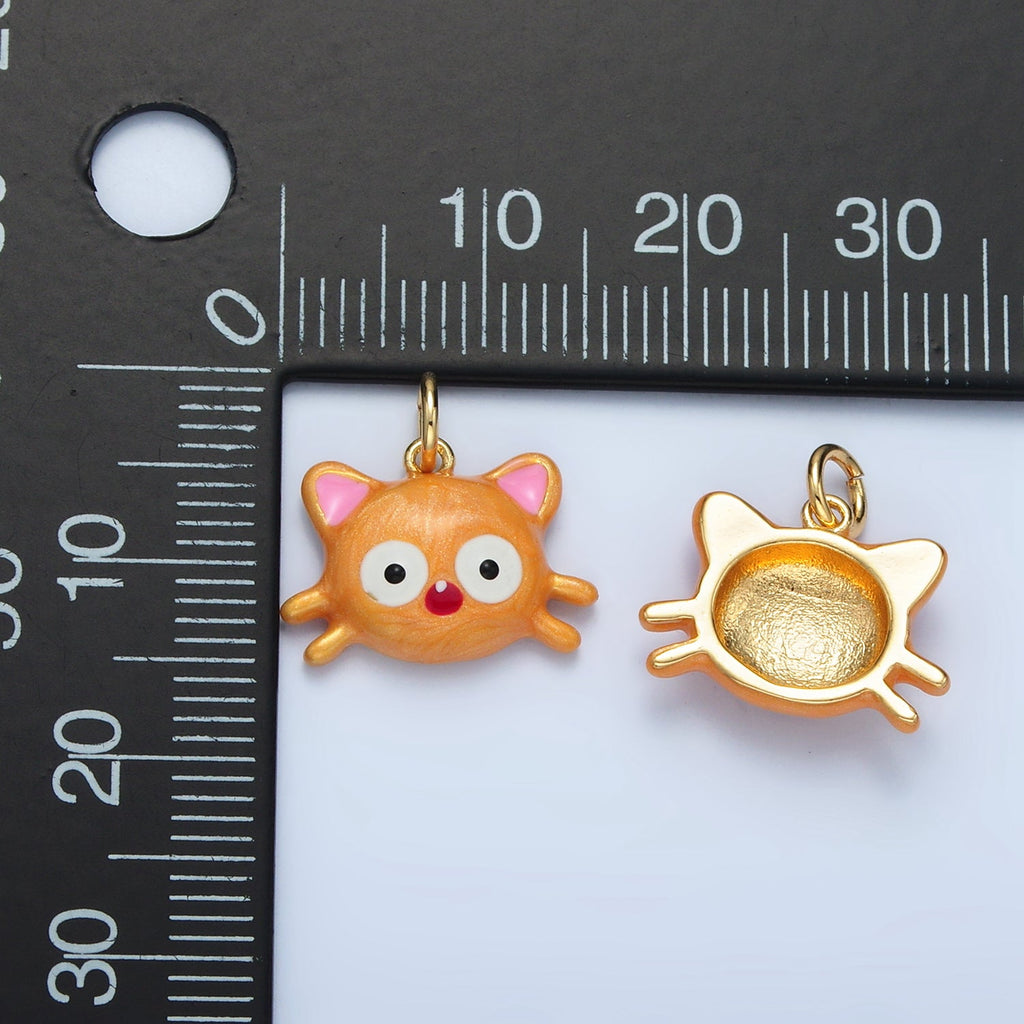 14K Gold plated Orange Kitten Cat Enamel Pet Animal Mini Charm | AC179