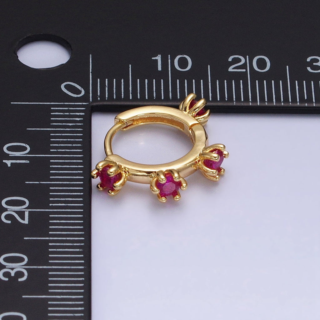 16K Gold plated 15.5mm Fuchsia CZ Dotted Outline Huggie Earrings in Silver & Gold | AB654 AD1300