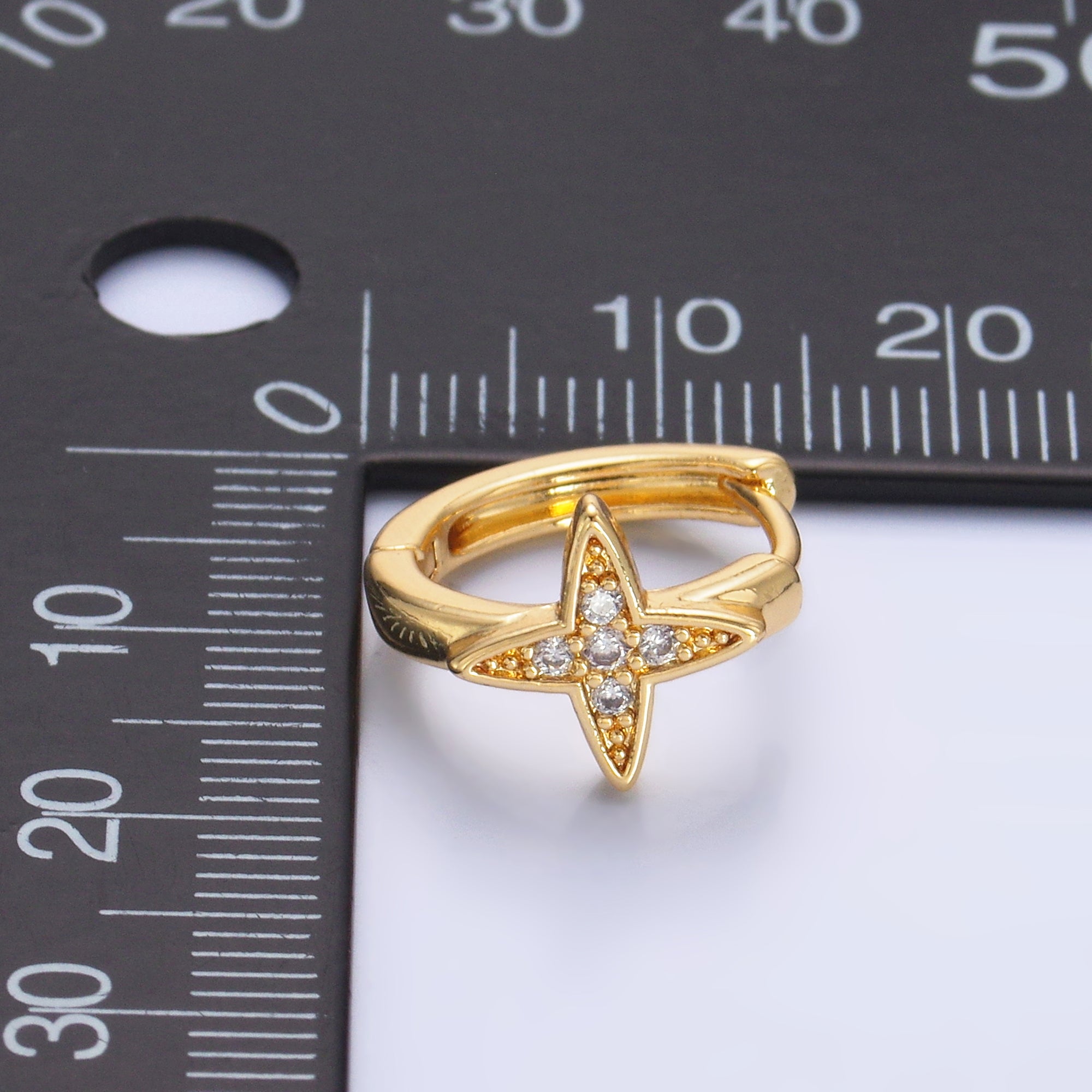 24K Gold plated Celestial Star Micro Paved CZ Huggie Earrings | AD010