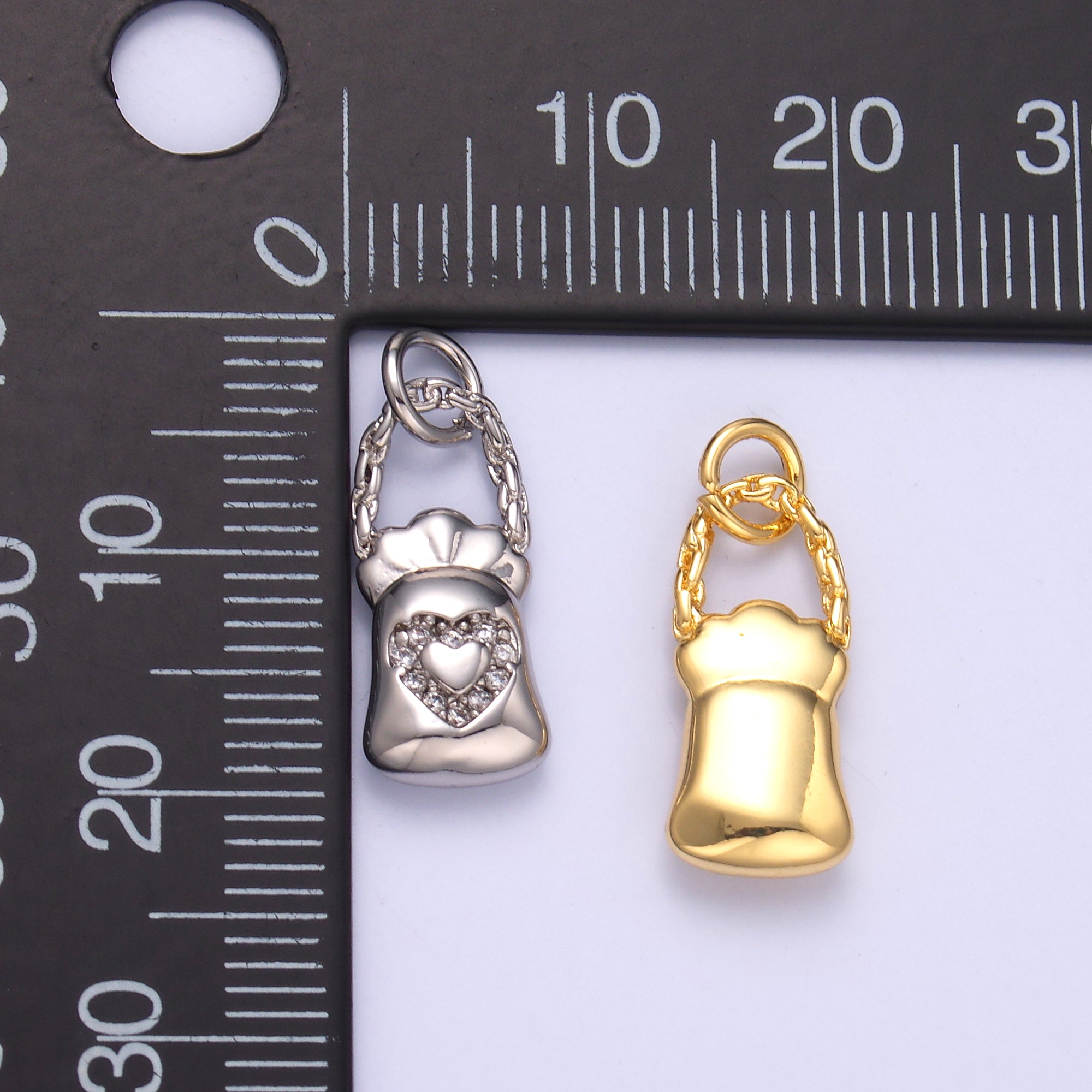 24K Gold plated Micro Paved CZ Heart Bag Charm in Gold & Silver | C043