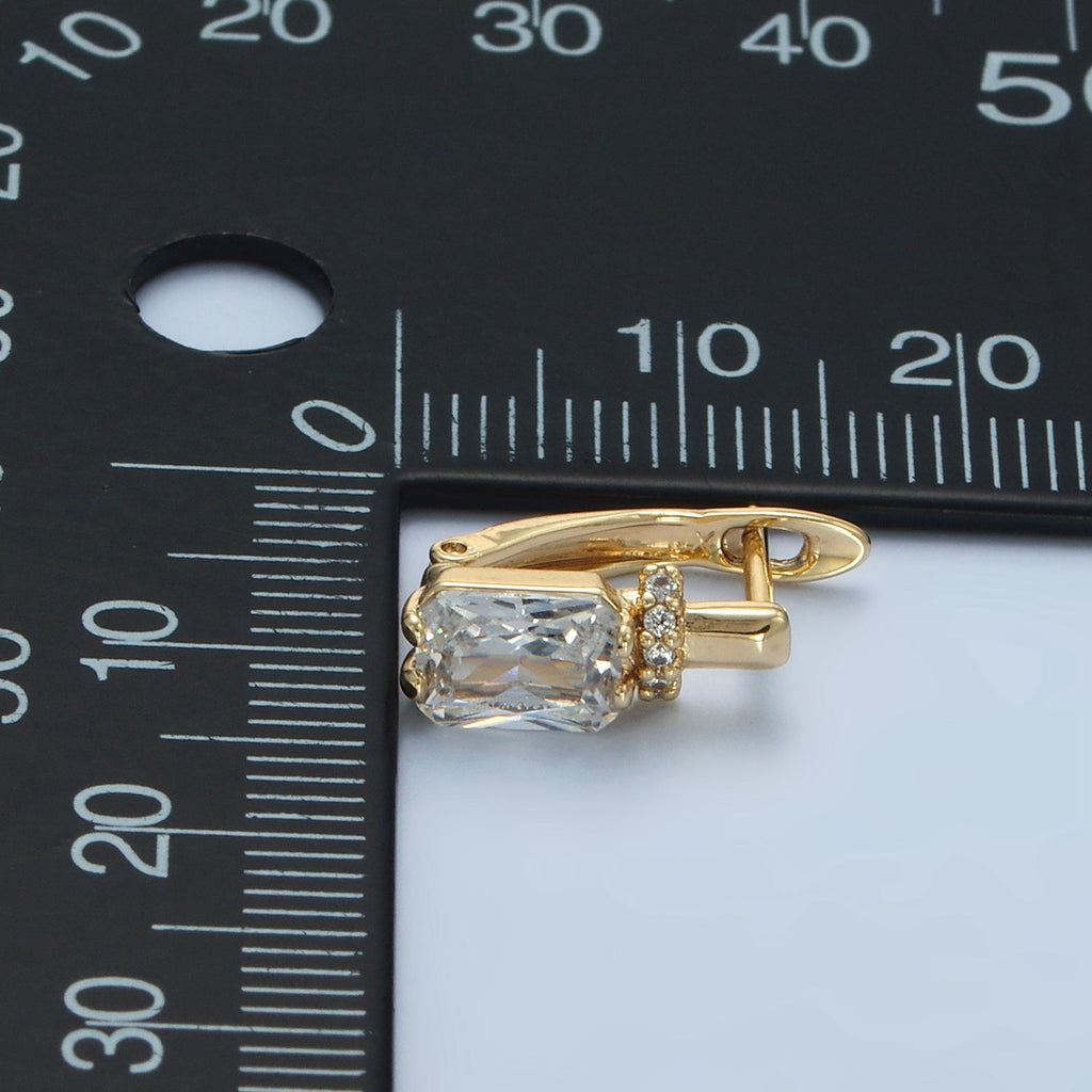 14K Gold plated Baguette CZ Micro Paved English Lock Hoop Earrings in Gold & Silver | AB1243 AB1244