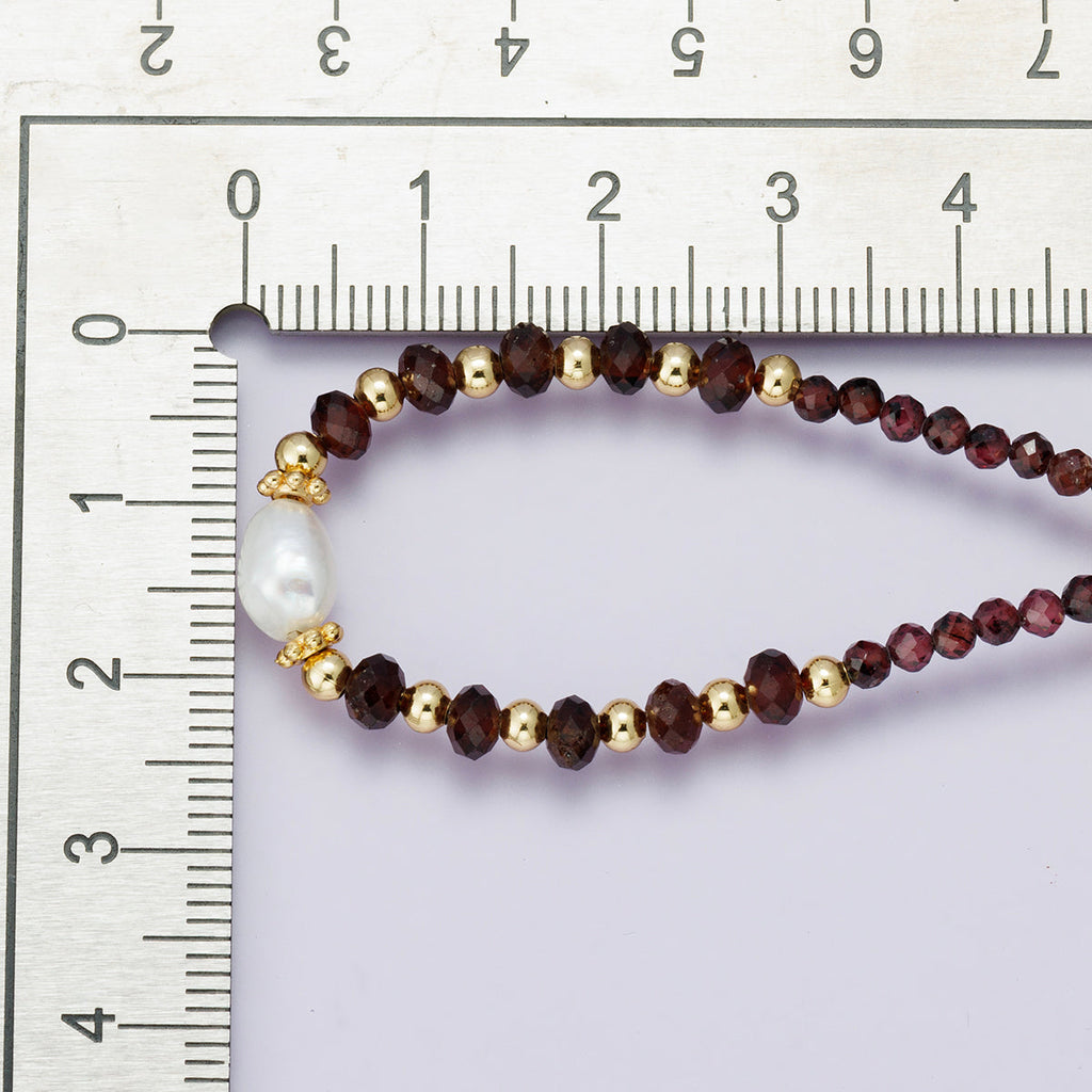 24K Gold plated Shell Pearl Dark Red Multifaceted Gemstone 7.5 Inch Bracelet | WA-2892