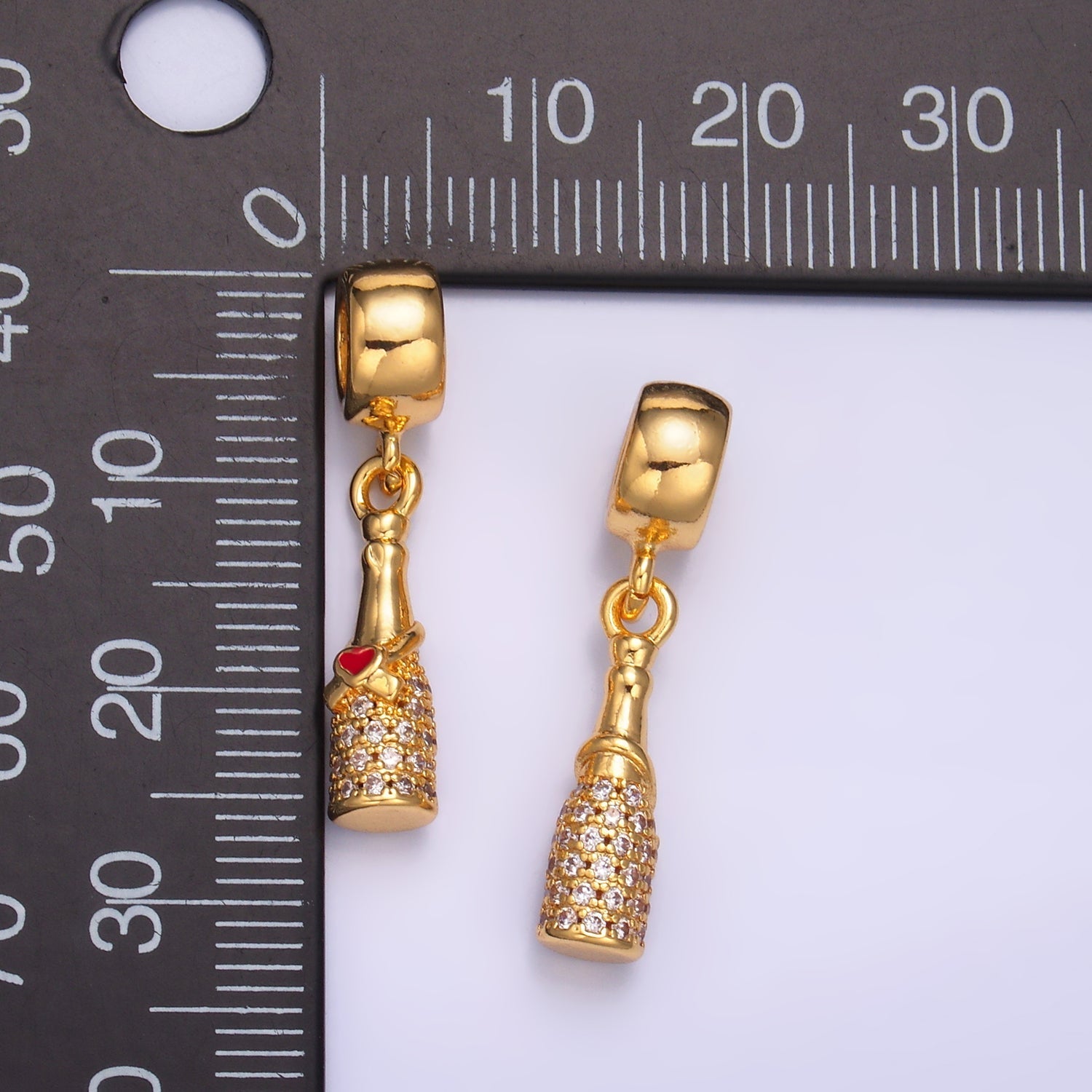 24K Gold plated Heart Wine Bottle Micro Paved CZ Rhondelle Drop Pendant | C876