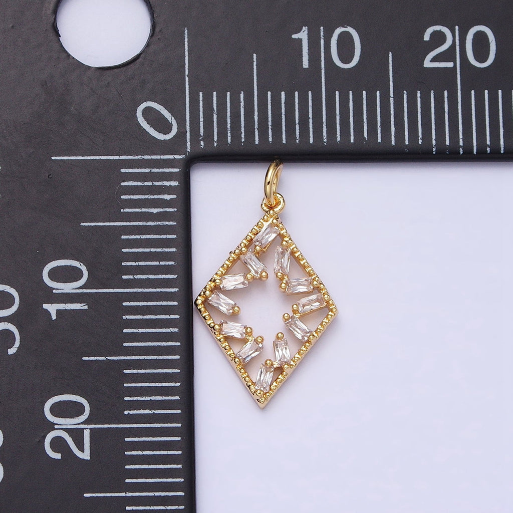 16K Gold plated Open Rhombus Clear Baguette CZ Add-On Charm in Gold & Silver | AC1211 AC1212