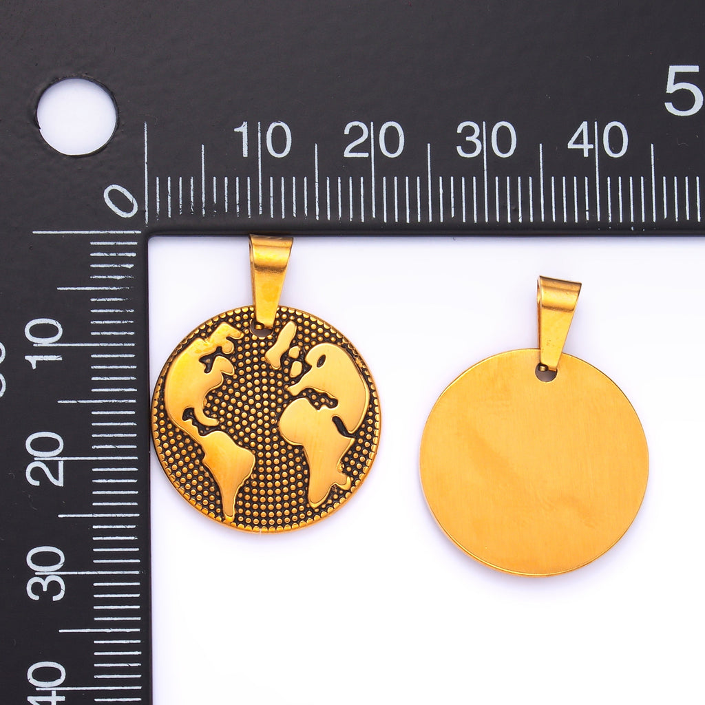 Stainless Steel Dotted World Map Round Pendant | P1082