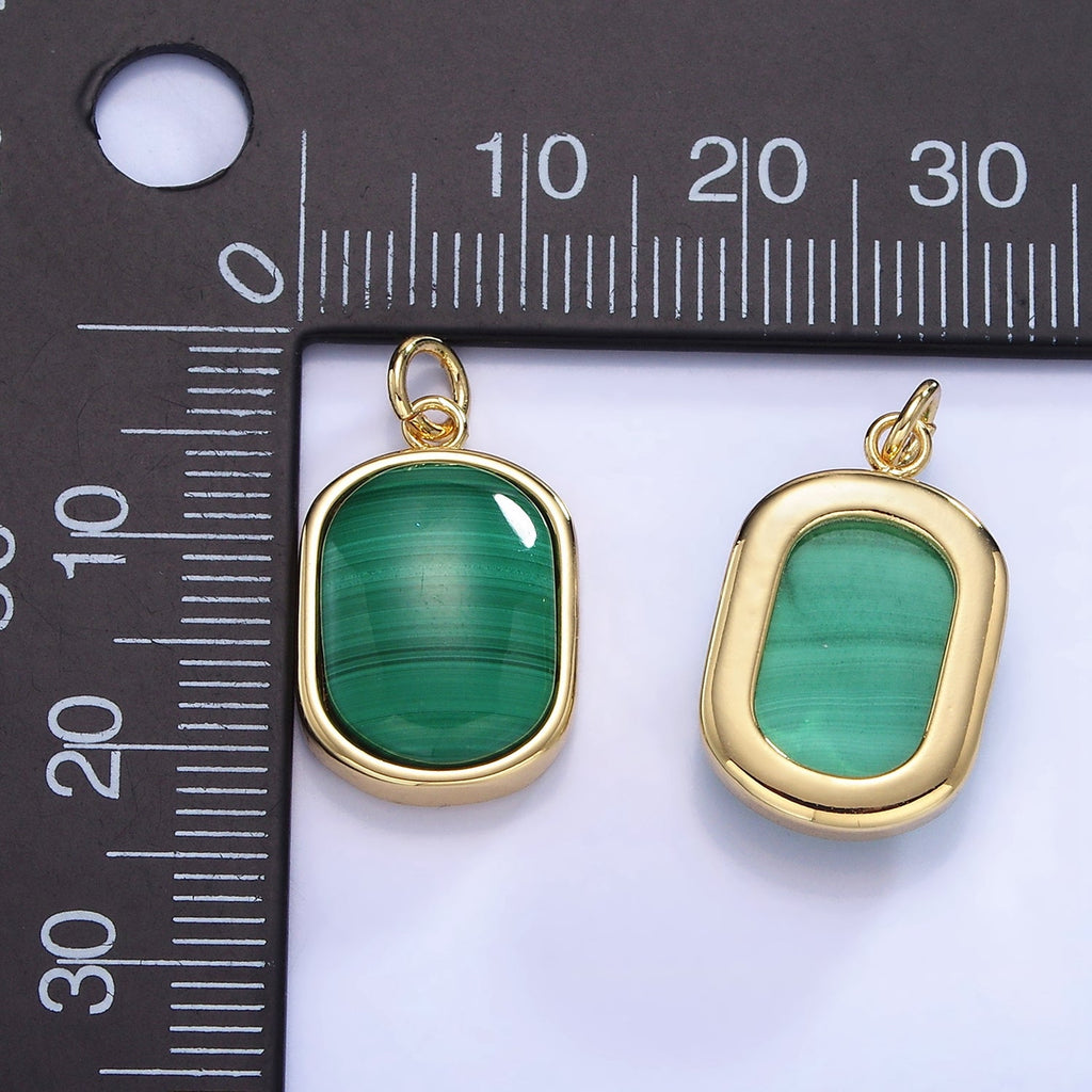 14K Gold plated Malachite Gemstone Bezel Charm | W665