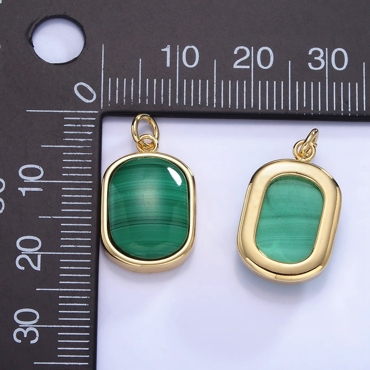 14K Gold plated Malachite Gemstone Bezel Charm | W665