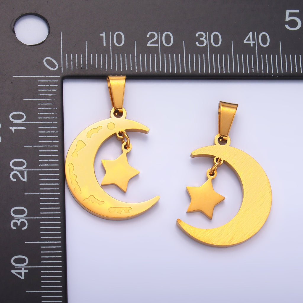 Stainless Steel Celestial Crescent Moon Star Drop Pendant | P863