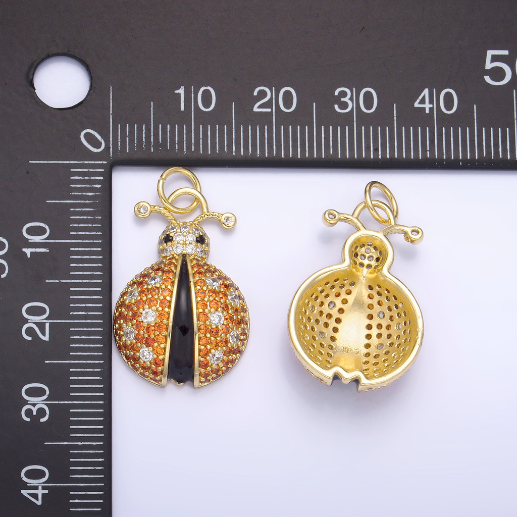 14K Gold plated 25mm Micro Paved CZ Ladybug Insect Animal Charm | W244