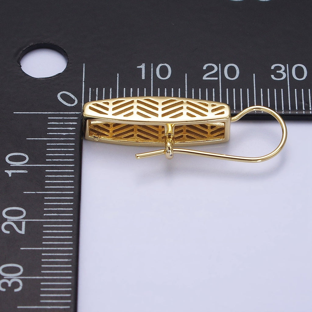 14K Gold plated Open Filigree Bar Rectangular Latch French Hook Earrings Set | AD1471 - DLUXCA