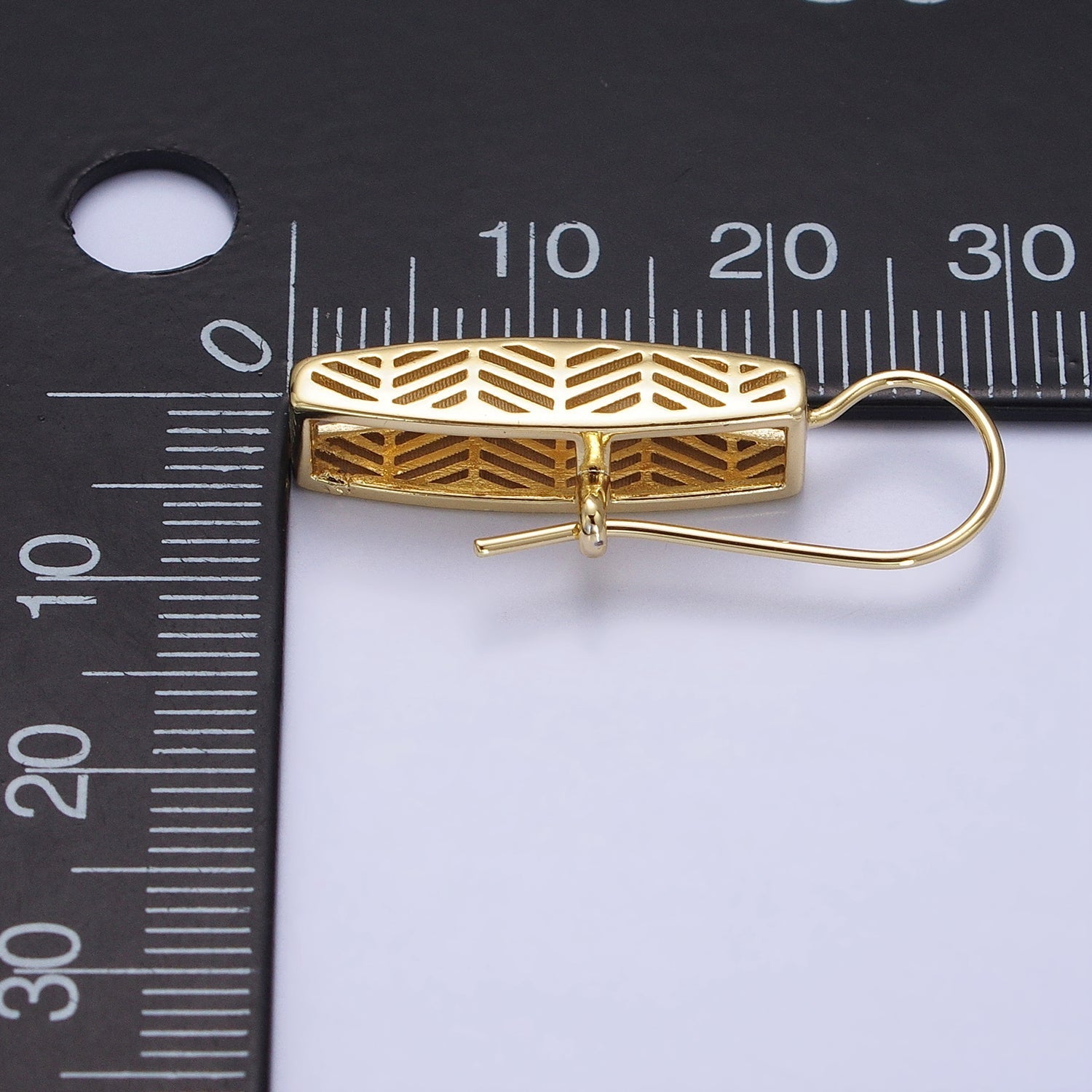 14K Gold plated Open Filigree Bar Rectangular Latch French Hook Earrings Set | AD1471 - DLUXCA