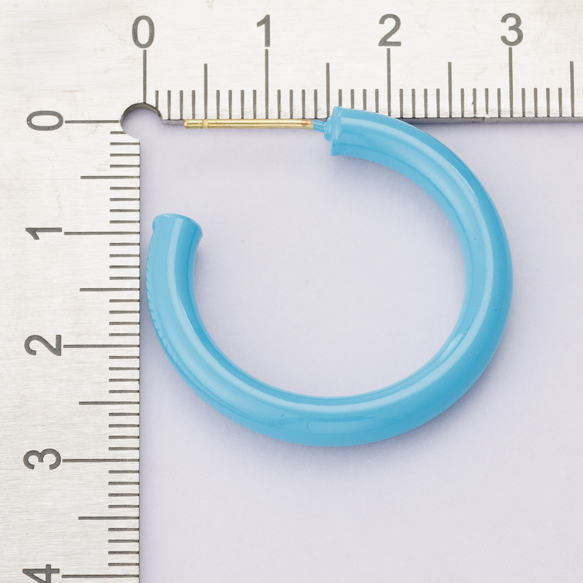 14K Gold plated 30mm Blue Enamel C-Shaped Hoop Earrings | AD-00380