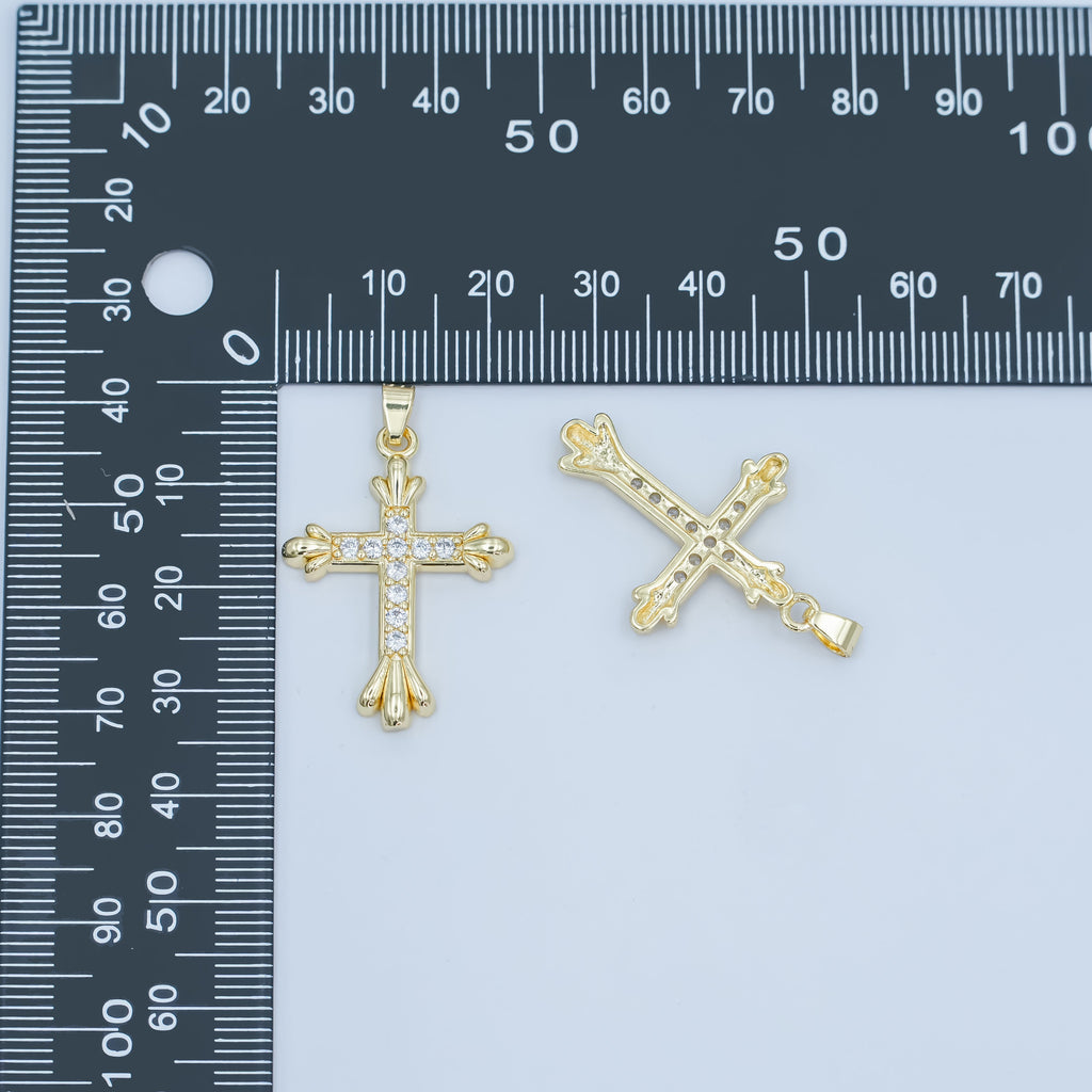 24K Gold plated Micro Paved CZ Passion Cross Pendant | AA1504