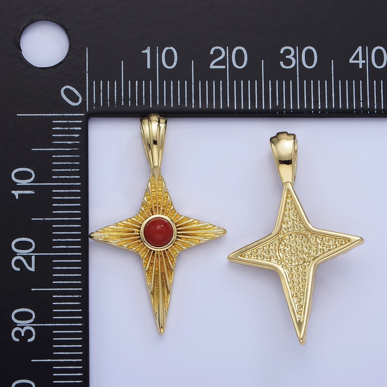 14K Gold plated 30mm Carnelian Celestial Sunburst North Star Pendant | AA1247