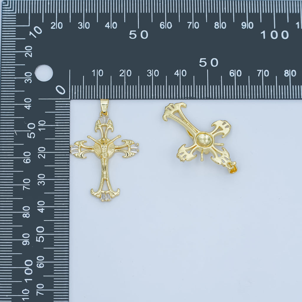 24K Gold plated Baguette Geometric Crucifix Cross Pendant | AA1503