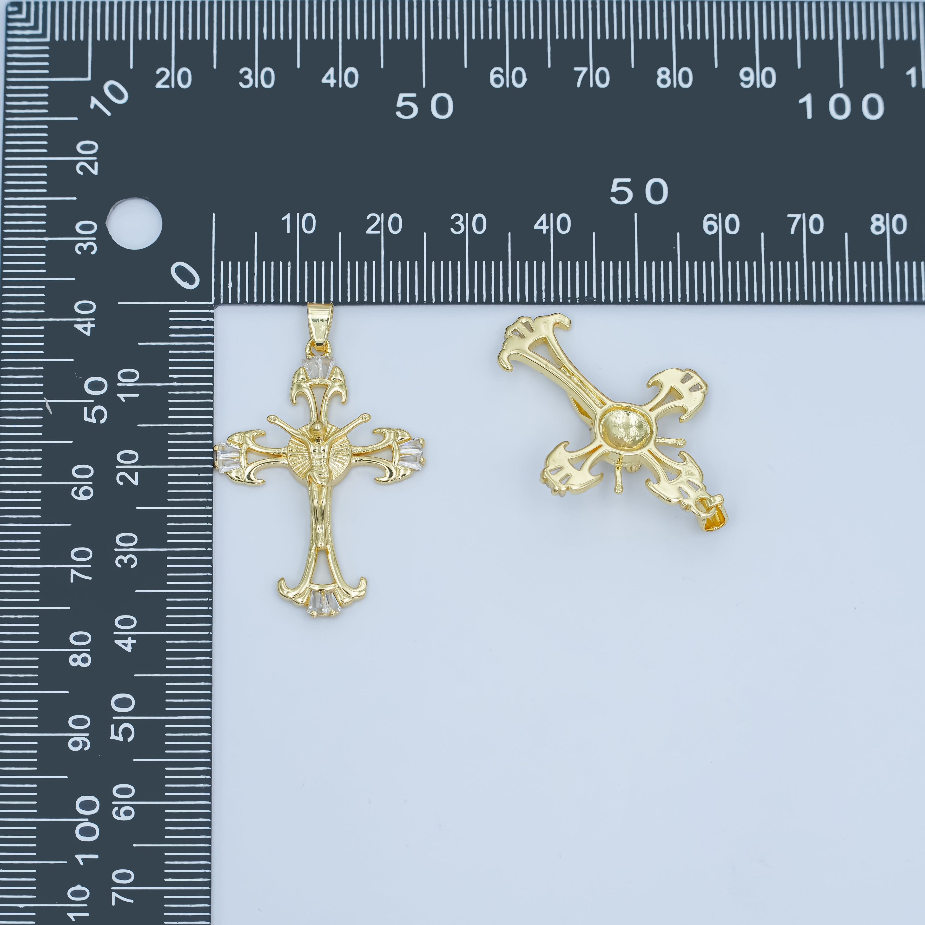 24K Gold plated Baguette Geometric Crucifix Cross Pendant | AA1503