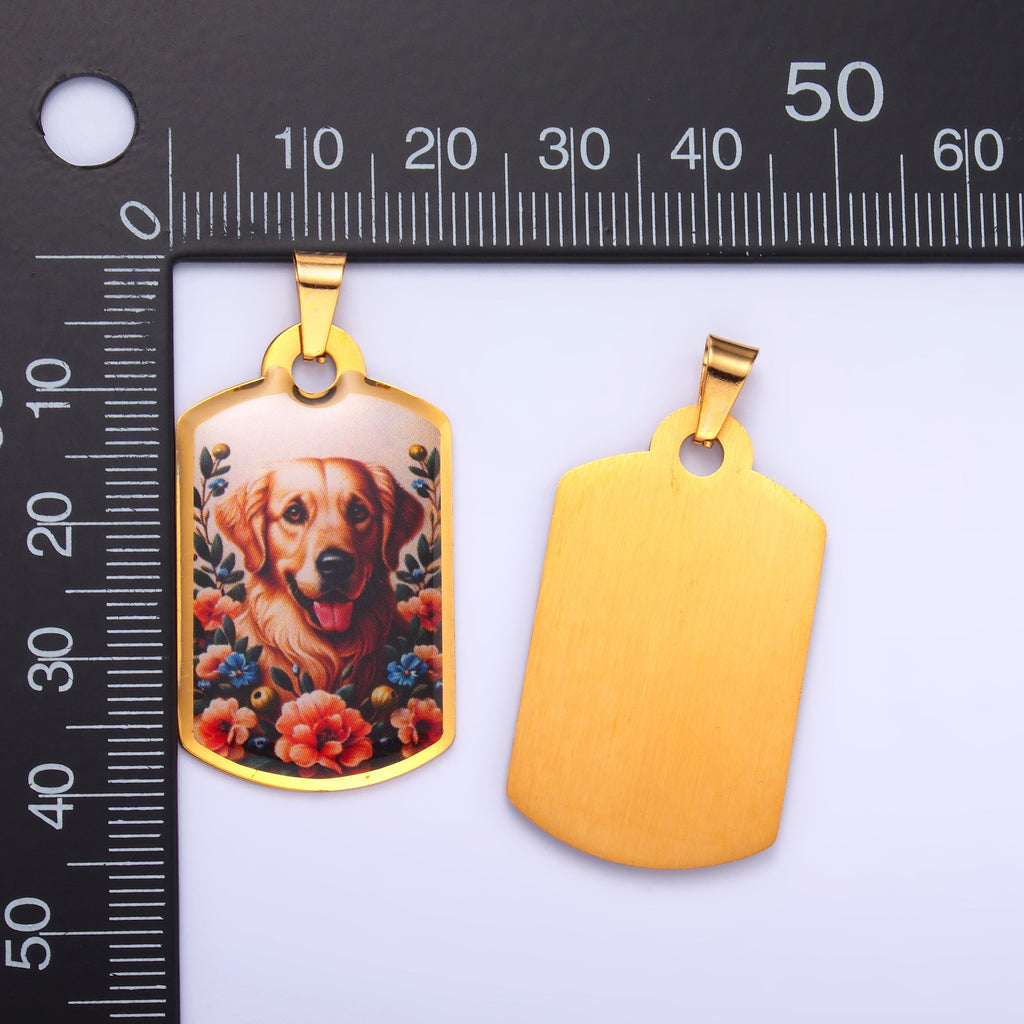 Stainless Steel Golden Retriever Dog Rectangular Tag Pendant | P1216