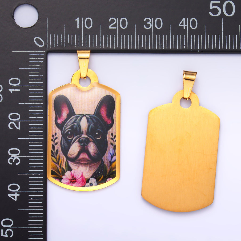 Stainless Steel Boston Terrier French Bulldog Dog Rectangular Tag Pendant | P1214