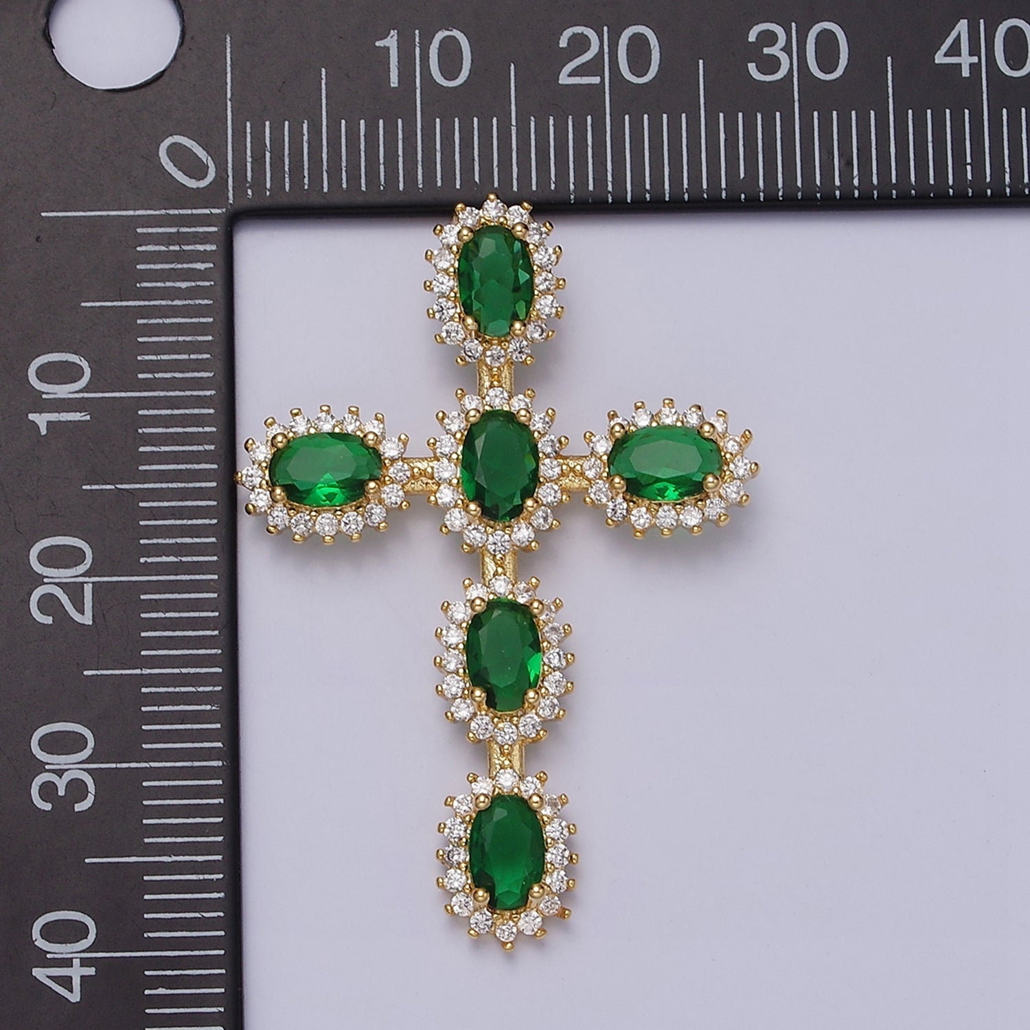 16K Gold plated Emerald Green Oval Religious Cross Pendant in Gold & Silver | AA493 AA494