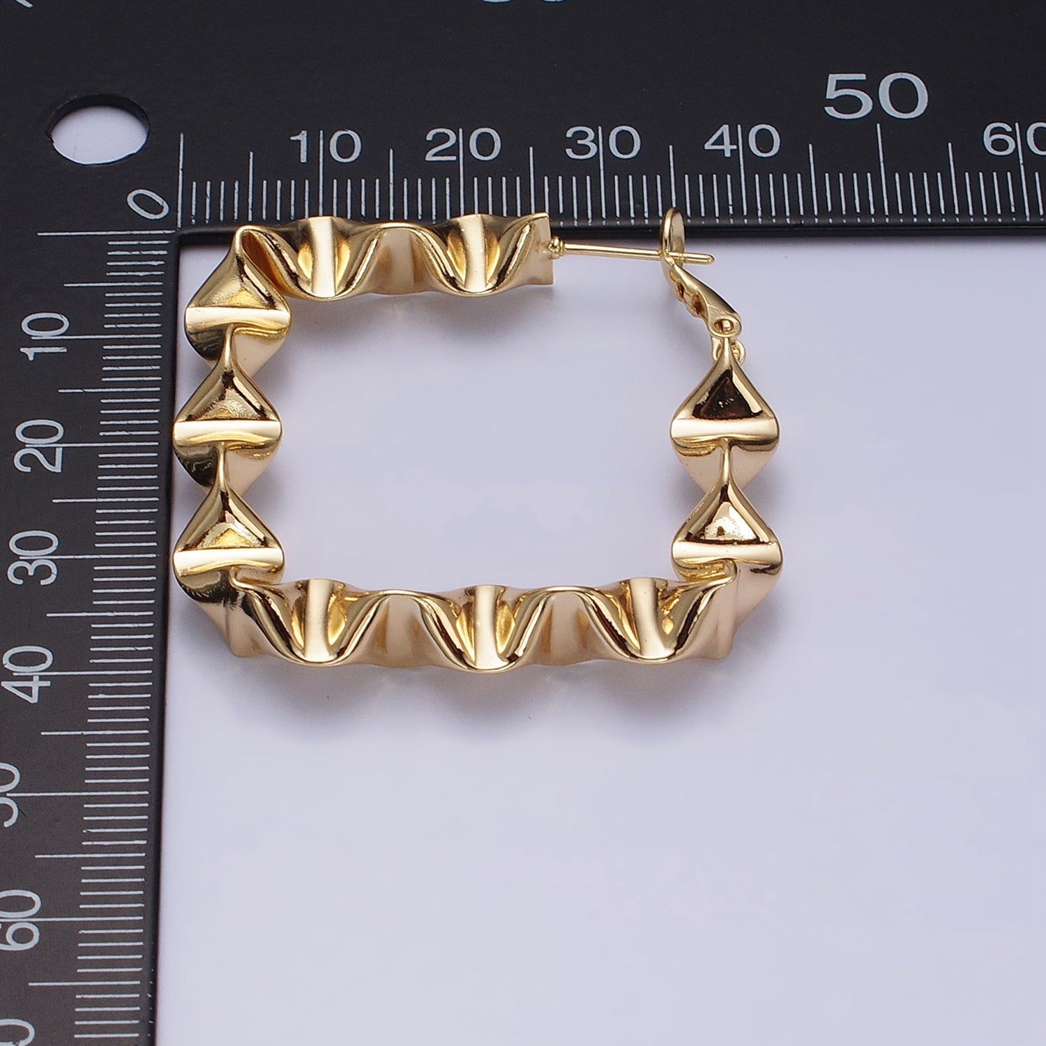 Gold Wavy Rhombus Hoops Lever Back Hoops Statement Gold Hoops 16K Gold plated Earring 41mm AD996 AD997