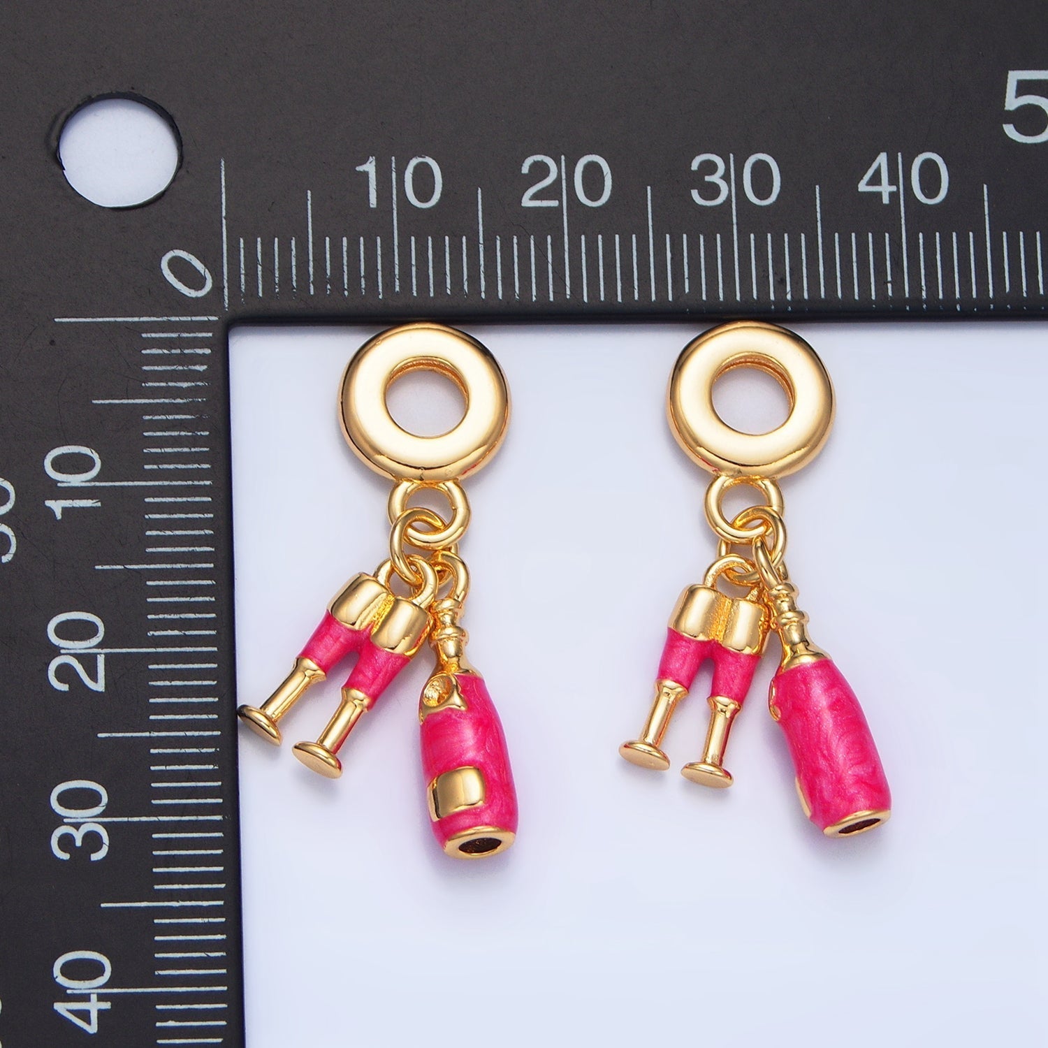 24K Gold plated Fuchsia Wine Glass Bottle Alcohol Drink Rhondelle Bail Drop Pendant | X781