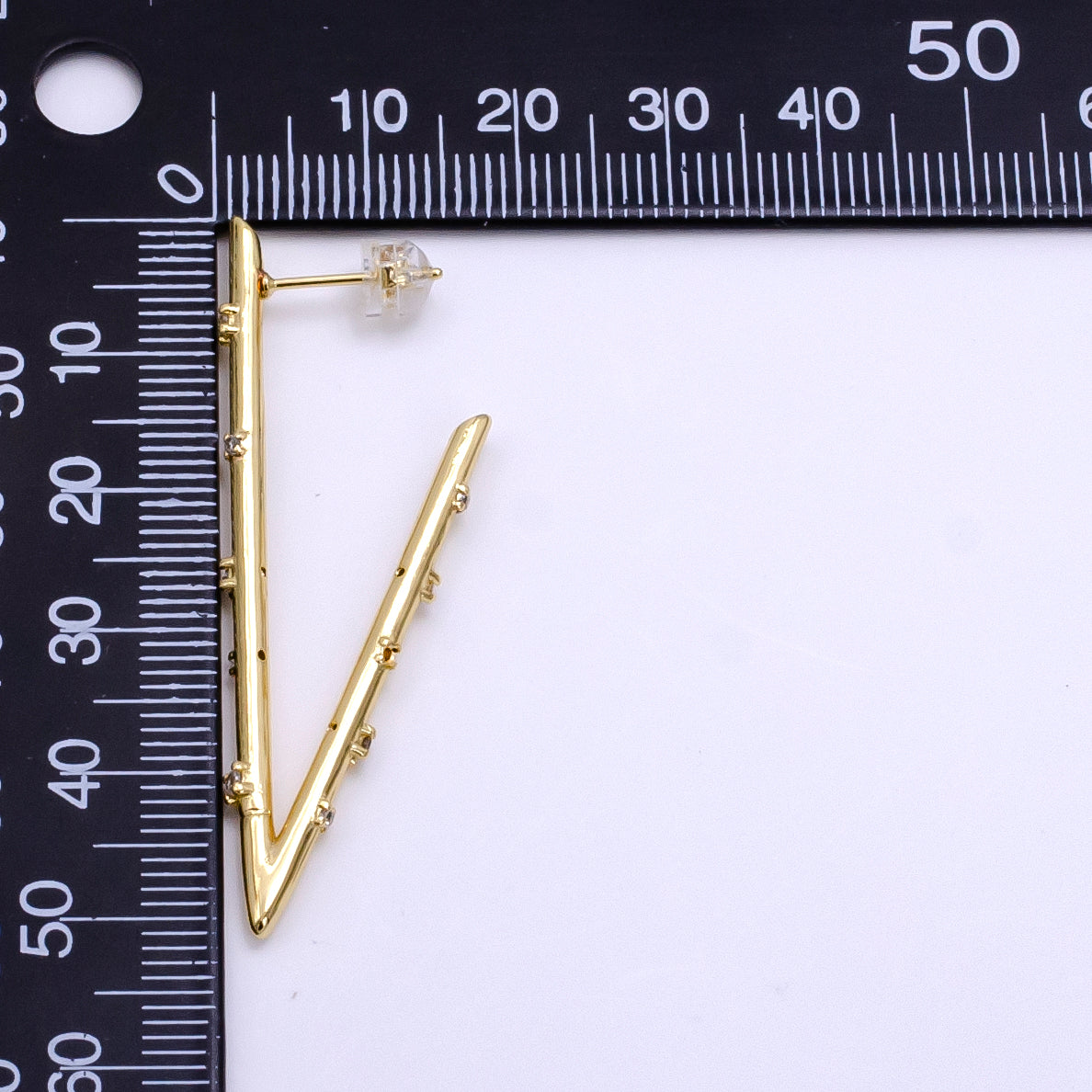 16K Gold plated 50mm Clear CZ Dotted Triangle Hoop Earrings