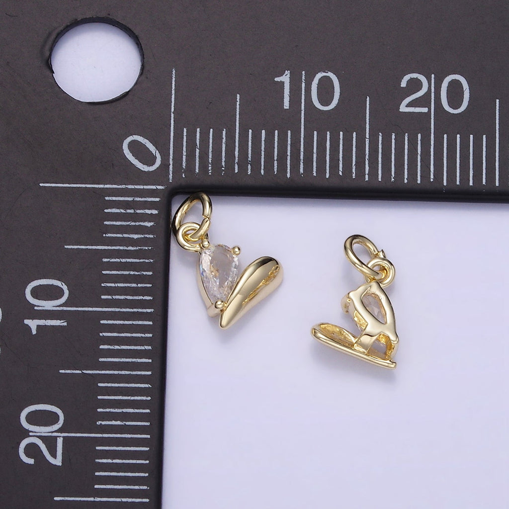 14K Gold plated Mini Half CZ Heart Add-On Charm | W586